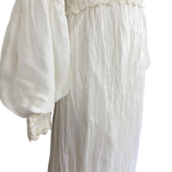 Vintage Prairie Cottagecore Victorian Bishio Sleeve Embroidered Ivory Dress XS - Picture 3 of 14